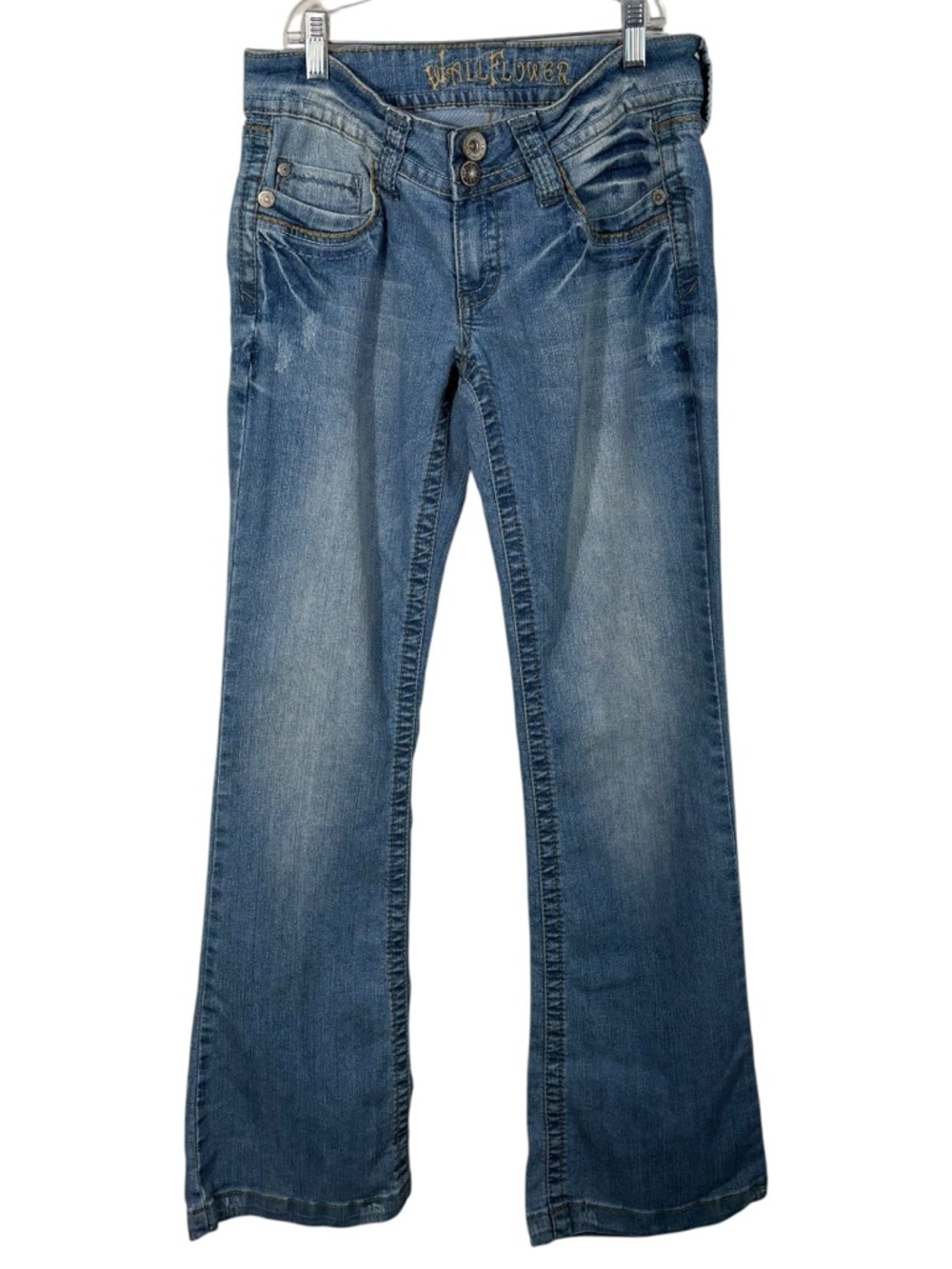 Wallflower Vintage Y2K Embroidered Pocket Low Rise Flare Jeans Stretch 30x32 9